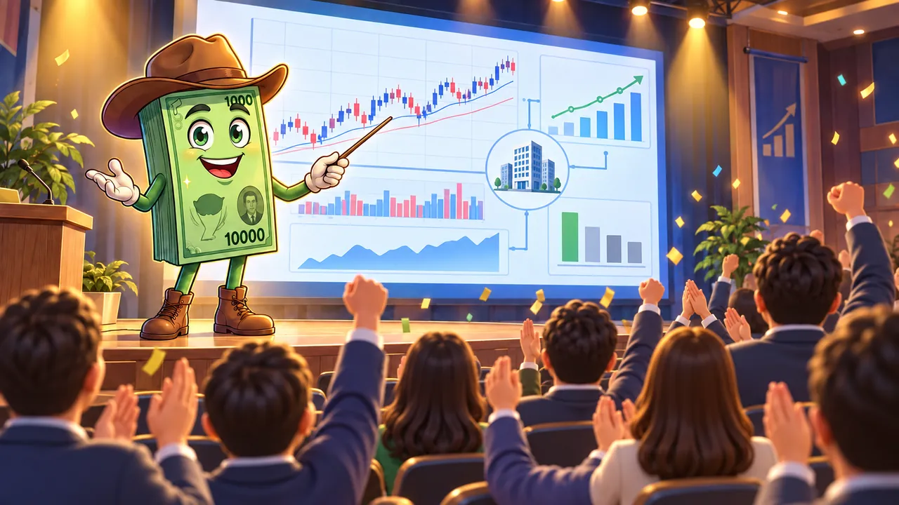 차트 화면 앞에서 사람들에게 설명하는 경제사냥꾼